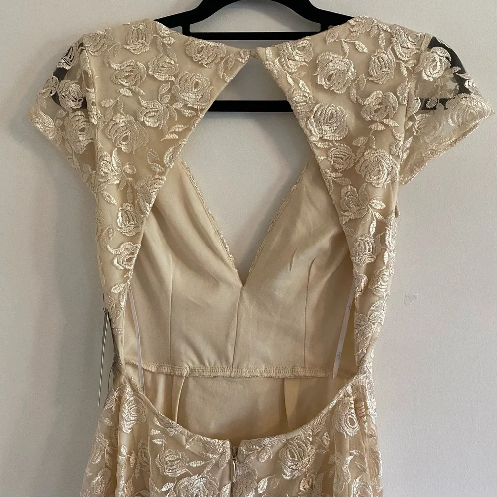 New Lulu's Jacqueline Champagne Floral Embroidered Backless Midi Dress Size S
